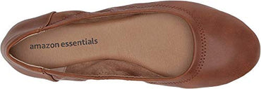 Amazon Essentials Women's Belice Ballet Flat, Chestnut Brown Faux Leather, 8 Wide