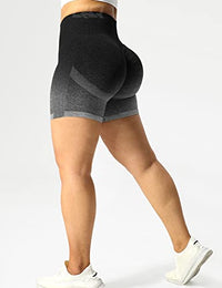 QOQ Women Scrunch Butt Workout Shorts Seamless High Waist Ruched Booty Yoga Biker Shorts Black Grey L