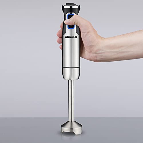 MuellerLiving Hand Blender, Immersion Blender, Hand Mixer with Attachments: Stainless Steel Blade, Whisk, Milk Frother