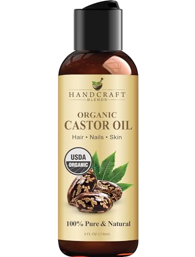 Handcraft Blends Organic Castor Oil for Hair Growth, Eyelashes and Eyebrows - 100% Pure and Natural Carrier Oil, Hair Oil and Body Oil - Moisturizing Massage Oil for Aromatherapy - 4 fl. Oz