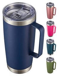 CIVAGO 20 oz Tumbler Mug with Lid and Straw, Insulated Travel Coffee Mug with Handle, Double Wall Stainless Steel Vacuum Coffee Tumbler, Thermal Coffee Cup, Navy Blue