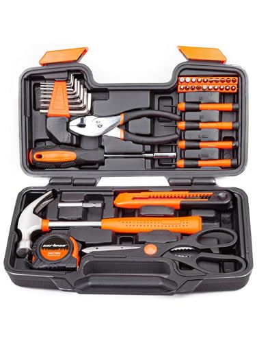 CARTMAN 39 Piece Tool Set General Household Hand Kit with Plastic Toolbox Storage Case Orange