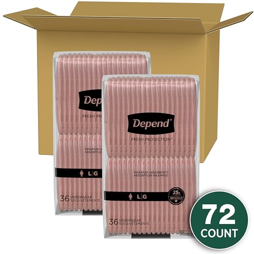 Depend Fresh Protection Adult Incontinence Underwear for Women (Formerly Depend Fit-Flex), Disposable, Maximum, Large, Blush, 72 Count (2 Packs of 36), Packaging May Vary