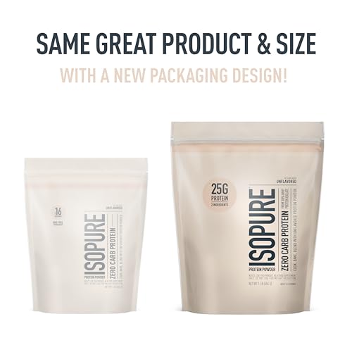 Isopure Unflavored Protein, Whey Isolate, 25g Protein, Zero Carb & Keto Friendly, 2 Ingredients, 16 Servings, 1 Pound (Packaging May Vary)