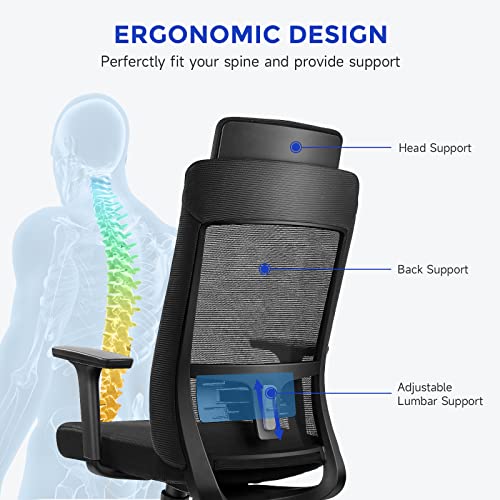 Ergonomic Computer Desk Chairs - Mesh Home Office Desk Chairs with Lumbar Support & 3D Adjustable Armrests (High Back)