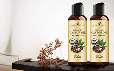 Handcraft Blends Organic Castor Oil for Hair Growth, Eyelashes and Eyebrows - 100% Pure and Natural Carrier Oil, Hair Oil and Body Oil - Moisturizing Massage Oil for Aromatherapy - 4 fl. Oz