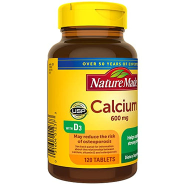 Nature Made Calcium 600 mg with Vitamin D3 for Immune Support, Tablets, 120 Count, Value Size, helps support Bone Strength (Pack of 3)