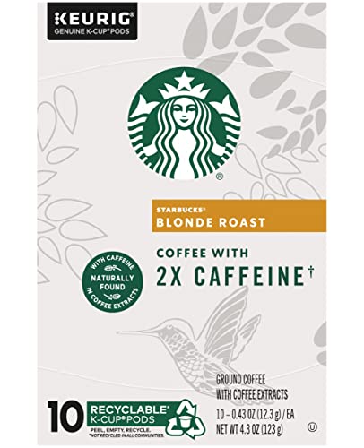 Starbucks Coffee K-Cup Pods with Caffeine Naturally Found in Coffee Extracts, 10 CT K-Cup Pods Per Box (Blonde Roast) (Pack of 2)