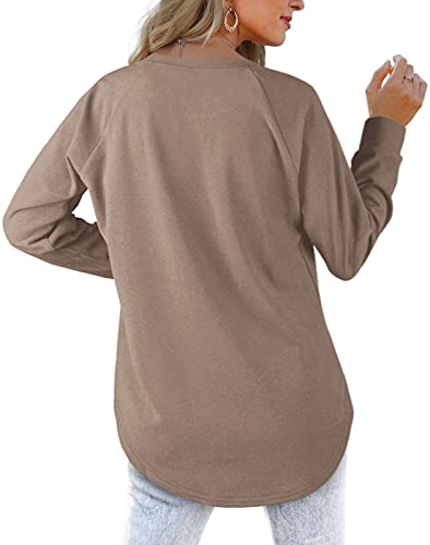 XIEERDUO Super Soft Sweatshirts For Women Cozy Pink Fall Shirt Long Sleeve Coffee Xxl