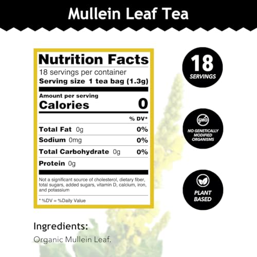 Buddha Teas - Mullein Leaf - Organic Herbal Tea - For Health & Wellbeing - With Antioxidants, Minerals & Vitamin C - Caffeine Free - 100% Kosher & Non-GMO - 18 Tea Bags (Pack of 1)