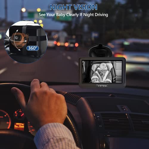 VASTEND Baby Car Camera,360° Rotation 1080P Baby Car Mirror with Night Vision & 150° Wide View Function,5 Mins Easy to Install Travel Safety Kit,With A Cute Silicone Case