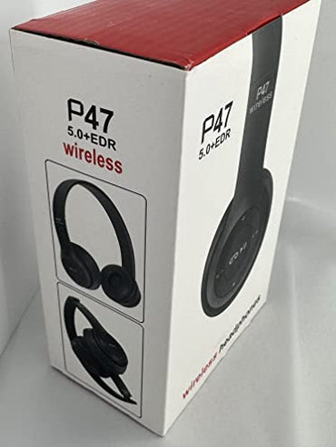 Black P47 Wireless Headphones Headset with Hands Free, Microphone