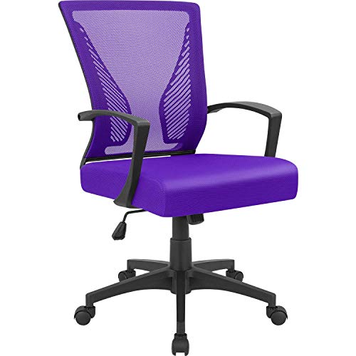 Furmax Office Chair Mid Back Swivel Lumbar Support Desk Chair, Computer Ergonomic Mesh Chair with Armrest (Purple)