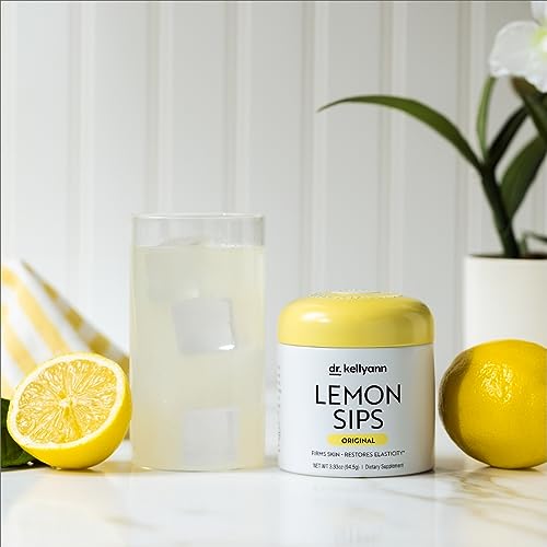 Dr. Kellyann Lemon Sips - Diet Citrus Drink Mix - Rehydrate, Detox, Revitalize - Sugar Free, Fat Free, Non GMO, Reduces Cellulite, Hydrates and Firms Skin, Protects From UV, 3.3 oz (21 servings)