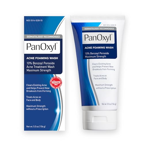 PanOxyl Acne Foaming Wash Benzoyl Peroxide 10% Maximum Strength Antimicrobial, 5.5 Oz