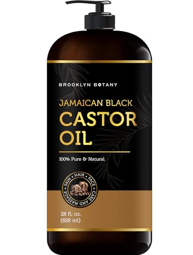 Brooklyn Botany Jamaican Black Castor Oil for Skin, Hair and Face – 100% Pure and Natural Body Oil and Hair Oil - Carrier Oil for Essential Oils, Aromatherapy and Massage Oil – 28 fl Oz