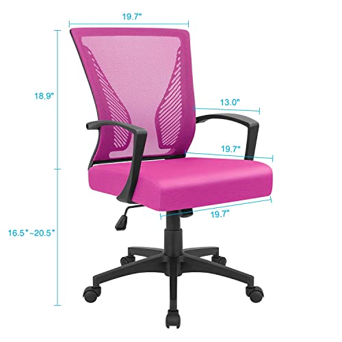 Furmax Office Chair Mid Back Swivel Lumbar Support Desk Chair, Computer Ergonomic Mesh Chair with Armrest (Pink)