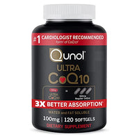 Qunol CoQ10 100mg Softgels, Ultra CoQ10 100mg, 3x Better Absorption, Antioxidant for Heart Health & Energy Production, Coenzyme Q10 Vitamins and Supplements, 4 Month Supply, 120 Count