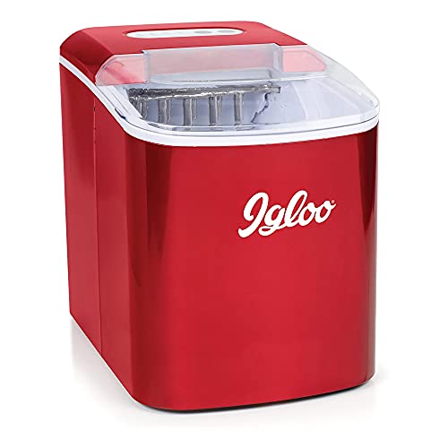 Igloo ICEB26RR Automatic Portable Electric Countertop Ice Maker Machine, 26 Pounds in 24 Hours, 9 Ice Cubes Ready in 7 minutes, With Ice Scoop and Basket, Perfect for Water Bottles, Mixed Drinks