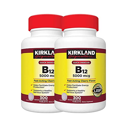 Kirkland Signature Expect More Quick Dissolve B12 5000 mcg, 2 Pack Vitamin B12, 300 Tablets A Pack