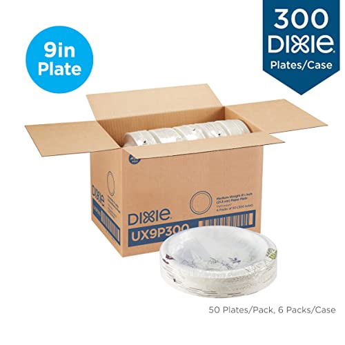Dixie Bulk Paper Plates, 8.5 Inch, 300 Plate Count, (50 Plates Per Pack, 6 Pack Per Case), Medium Weight, White, Perfect for at Home, Restaurants, Events, & Catering, Item # UX9P300