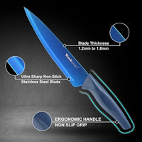Wanbasion Blue Professional Kitchen Knife Chef Set, Stainless Steel, Dishwasher Safe with Sheathes
