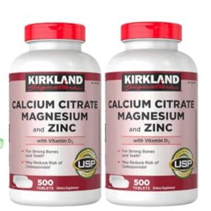 Kirkland Signature Calcium Citrate, Magnesium and Zinc, 500 Tablets + 1 Card Protector SchmiidtEmpire + Sticker (1000ct - Pack of 2)