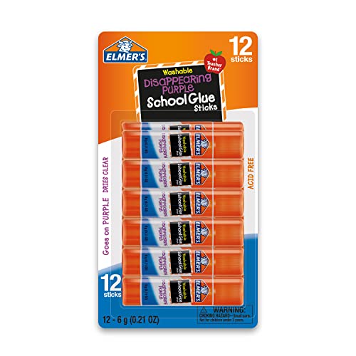 ELMER'S Disappearing Purple School Glue Sticks, Washable, 6 Grams, 12 Count