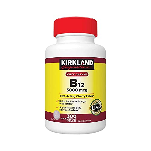 Kirkland Signature Expect More Quick Dissolve B12 5000 mcg, Vitamin B12 300 Tablets ,Benefit Brain & Heart Function (1 Pack)