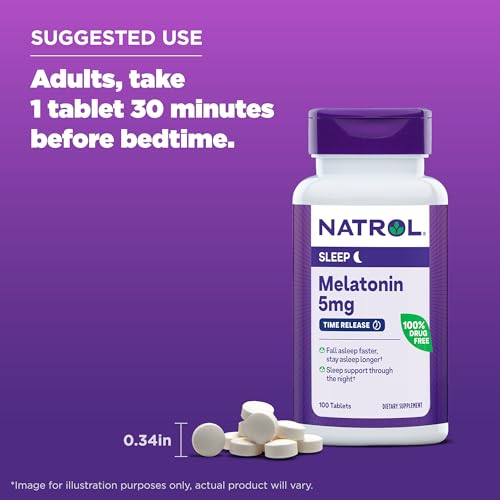 Natrol Time-Release Melatonin 5 mg, Dietary Supplement for Restful Sleep , 100 Tablets, 100 Day Supply