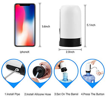 Water Bottle Pump 5 Gallon Water Bottle Dispenser USB Charging Automatic Drinking Water Pump Portable Electric Water Dispenser Water Bottle Switch (White)