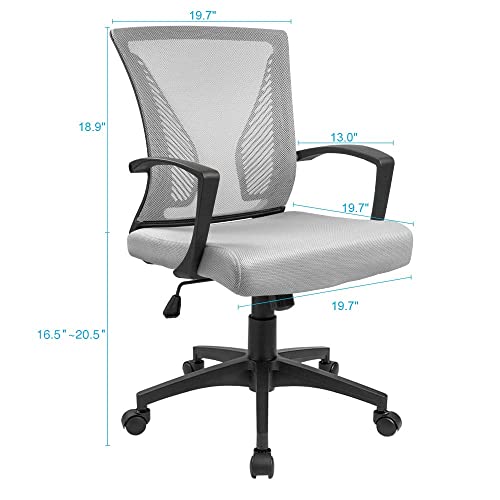 Furmax Office Chair Mid Back Swivel Lumbar Support Desk Chair, Computer Ergonomic Mesh Chair with Armrest (Gray)