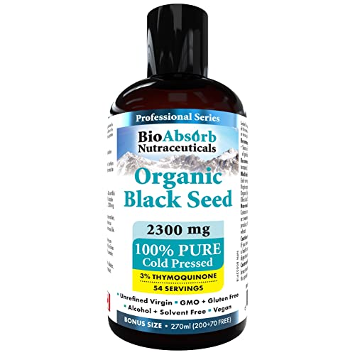 Bio Absorb Organic Black Seed Oil. 54-Day Supply Of Cold Pressed Unrefined Black Cumin Seed Oil (Nigella Sativa) (9oz)