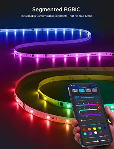 Govee 16.4ft RGBIC LED Strip Lights H617A, Smart LED Lights, App Control with Segmented DIY, Music Sync Mode, Bluetooth Control, Color Changing LED Light Strips for Bedroom, Gaming Room and Desk