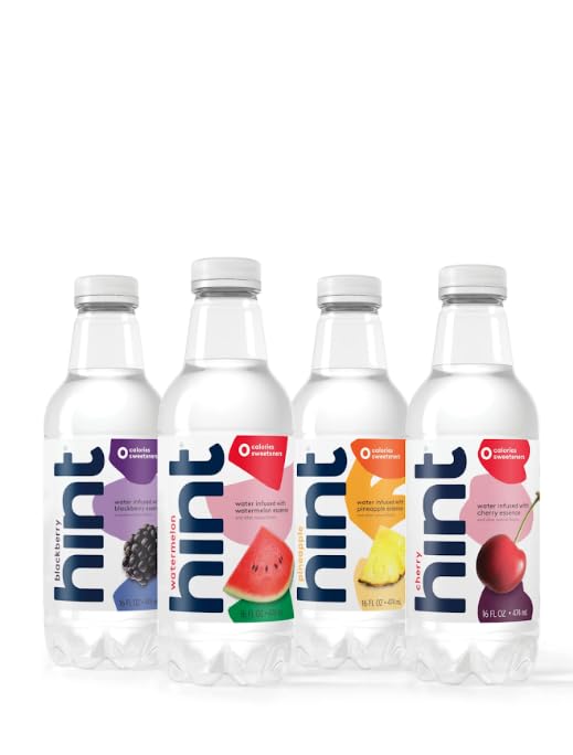 Hint Water Best Sellers Pack (Pack of 12), 16 Ounce Bottles, 3 Bottles Each of: Watermelon, Blackberry, Cherry, and Pineapple, Zero Calories, Zero Sugar and Zero Sweeteners