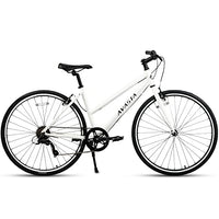 AVASTA Road Hybrid Bike for Women Female Lightweight Step Through 700c Aluminum Alloy Frame City Commuter Comfort Lady Bicycle, 7-Speed Drivetrain, Color White