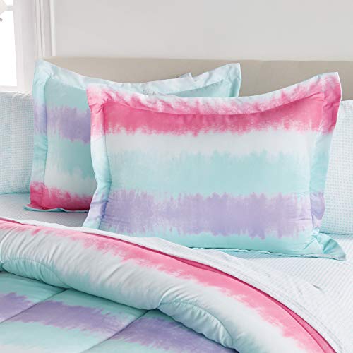 dream FACTORY Tie Dye Stripe 5-Piece Microfiber Bag Comforter Bedding Set Super Soft-Twin, Purple Multi,2D871601MU