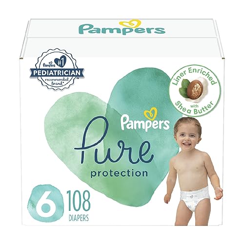 Pampers Pure Protection Diapers - Size 6, 108 Count, Hypoallergenic Premium Disposable Baby Diapers