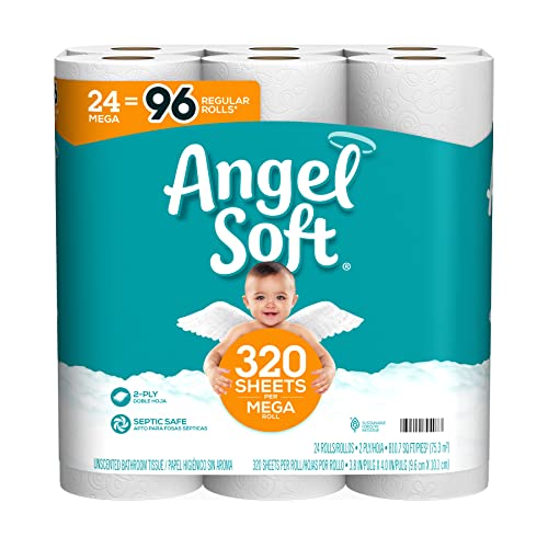 Angel Soft Toilet Paper, 24 Mega Rolls= 96 Regular Rolls White