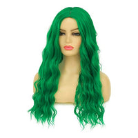 Beweig Long Curly Wavy Green Wig for Women Middle Part Costume Cosplay Wig Synthetic Hair Replacement Wig