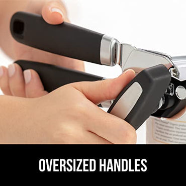 The Original Gorilla Grip Heavy Duty Stainless Steel Smooth Edge Manual Hand Held Can Opener With Soft Touch Handle, Rust Proof Oversized Handheld Easy Turn Knob, Large Lid Openers, Black