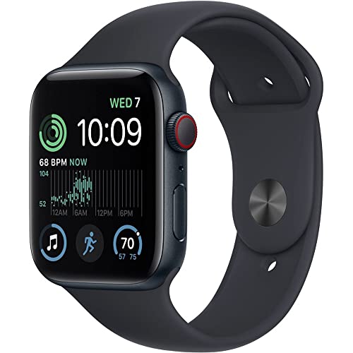 Apple Watch SE (2nd Gen) (GPS + Cellular, 44mm) - Midnight Aluminum Case with Midnight Sport Band, M/L (Refurbished)