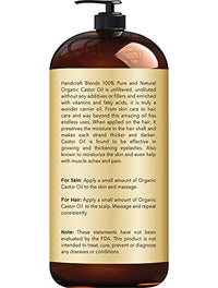 Handcraft Blends Organic Castor Oil for Hair Growth, Eyelashes and Eyebrows - 100% Pure and Natural Carrier Oil, Hair Oil and Body Oil - Moisturizing Massage Oil for Aromatherapy - 28 fl. Oz