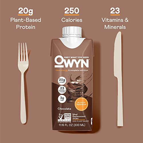 OWYN Plant-Based Complete Nutrition Protein Shake, Chocolate, 20g plant based protein, 23 Vitamins Minerals, Vegan Nutritional Shake, Gluten, Soy, and Tree Nut-Free (Chocolate, 12 pack)