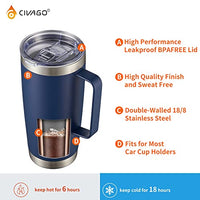 CIVAGO 20 oz Tumbler Mug with Lid and Straw, Insulated Travel Coffee Mug with Handle, Double Wall Stainless Steel Vacuum Coffee Tumbler, Thermal Coffee Cup, Navy Blue