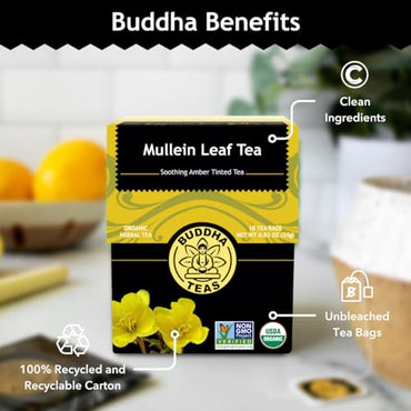 Buddha Teas - Mullein Leaf - Organic Herbal Tea - For Health & Wellbeing - With Antioxidants, Minerals & Vitamin C - Caffeine Free - 100% Kosher & Non-GMO - 18 Tea Bags (Pack of 1)