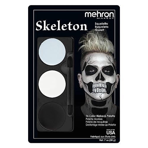 Mehron Makeup Tri-Color Character Makeup Palette | Halloween, Special Effects and Theater Cream Makeup FX Palette | Face Paint Makeup .7 oz (20 g) (Skeleton)