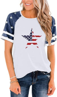 BANGELY American Flag T Shirt Women Stars Stripes 4th of July Shirt Raglan Short Sleeve Graphic Patriotic Top Tees (White, Large, l)