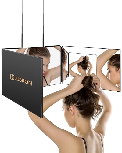 JUSRON 3 Way Mirror for Self Hair Cutting, 360 Trifold Barber Mirrors 3 Sided Makeup Mirror to See Back of Head, Used for Hair Coloring, Braiding, Good Gifts for Men Women (Without LED)