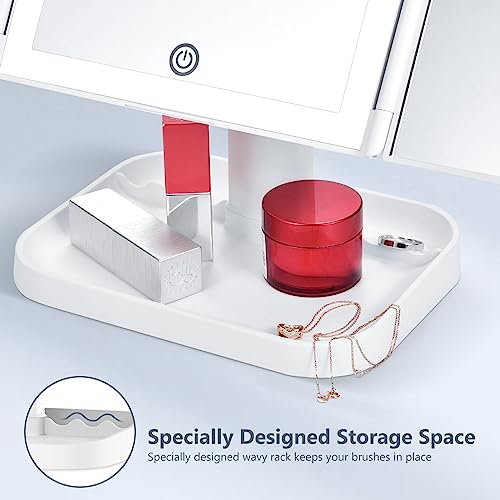 Lighted Makeup Mirror with 3 Color Lighting, Makeup Mirror with Extra Round 10X Magnifying Mirror, 72 LED Vanity Mirror, 10x 3X 2X Magnification, Touch Control, Dual Power Supply, Gift for Woman